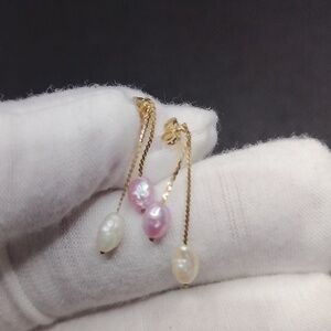 Elegant 14k Gold and white/ cream & Pink Pearl Earrings